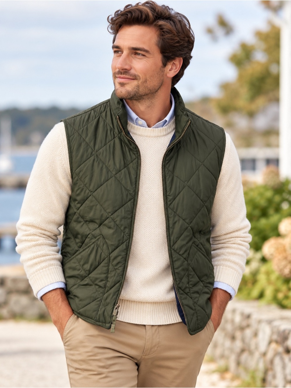 J.Crew Authentic Outerwear Men’s Large Olive Green Quilted Vest